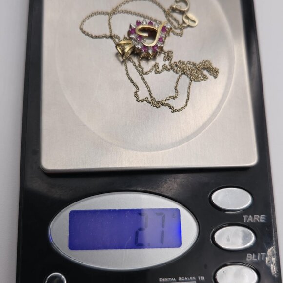 19 Inch Gold Over Sterling Silver Ruby Gems Heart Necklace A2452 - Picture 8 of 8